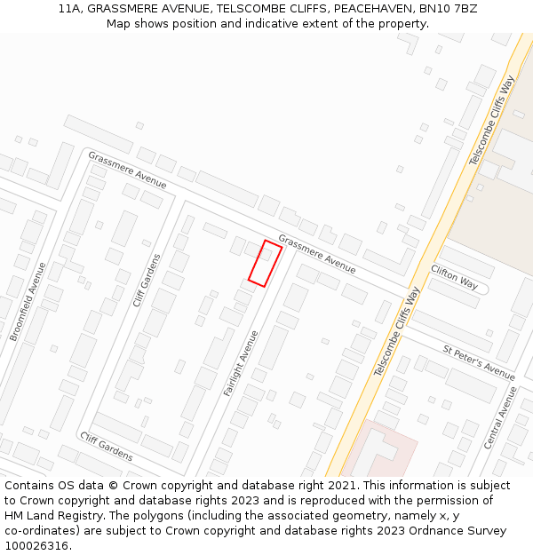 11A, GRASSMERE AVENUE, TELSCOMBE CLIFFS, PEACEHAVEN, BN10 7BZ: Location map and indicative extent of plot