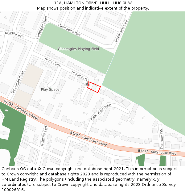 11A, HAMILTON DRIVE, HULL, HU8 9HW: Location map and indicative extent of plot