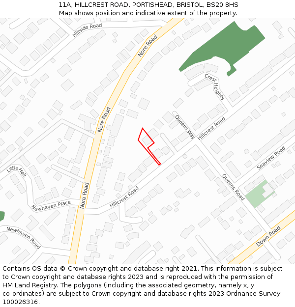 11A, HILLCREST ROAD, PORTISHEAD, BRISTOL, BS20 8HS: Location map and indicative extent of plot