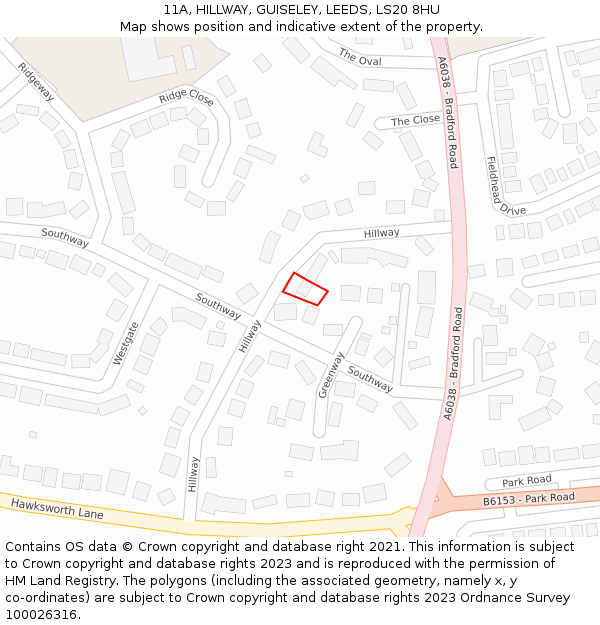 11A, HILLWAY, GUISELEY, LEEDS, LS20 8HU: Location map and indicative extent of plot