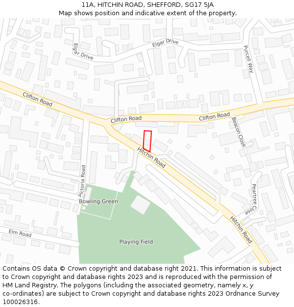 11A, HITCHIN ROAD, SHEFFORD, SG17 5JA: Location map and indicative extent of plot