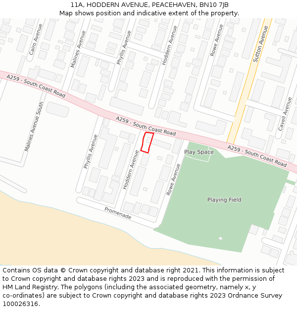 11A, HODDERN AVENUE, PEACEHAVEN, BN10 7JB: Location map and indicative extent of plot