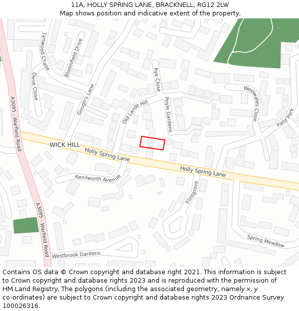 11A, HOLLY SPRING LANE, BRACKNELL, RG12 2LW: Location map and indicative extent of plot