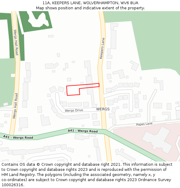 11A, KEEPERS LANE, WOLVERHAMPTON, WV6 8UA: Location map and indicative extent of plot