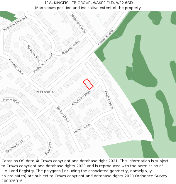 11A, KINGFISHER GROVE, WAKEFIELD, WF2 6SD: Location map and indicative extent of plot