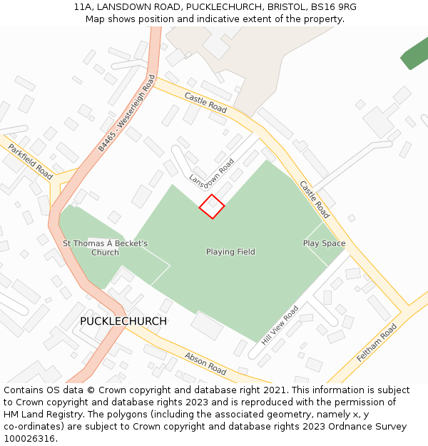 11A, LANSDOWN ROAD, PUCKLECHURCH, BRISTOL, BS16 9RG: Location map and indicative extent of plot