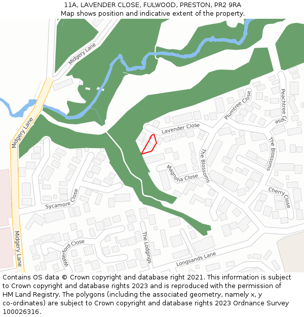 11A, LAVENDER CLOSE, FULWOOD, PRESTON, PR2 9RA: Location map and indicative extent of plot