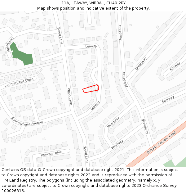 11A, LEAWAY, WIRRAL, CH49 2PY: Location map and indicative extent of plot