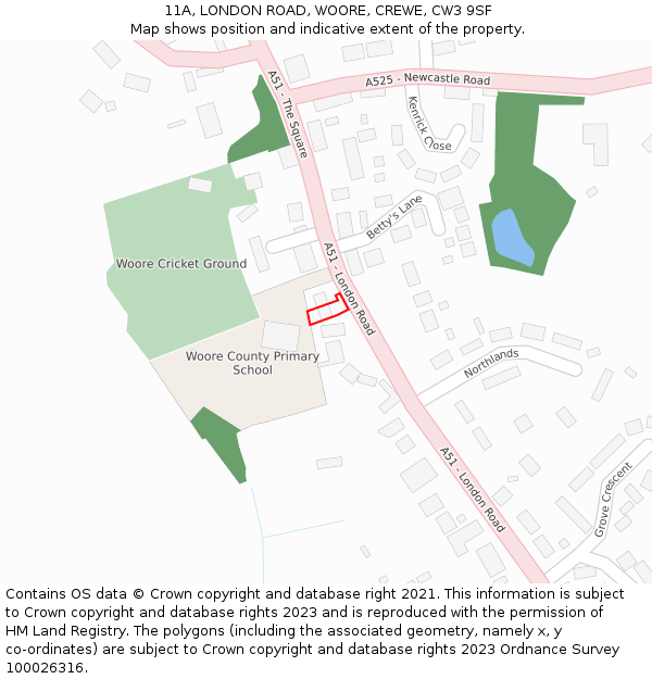 11A, LONDON ROAD, WOORE, CREWE, CW3 9SF: Location map and indicative extent of plot