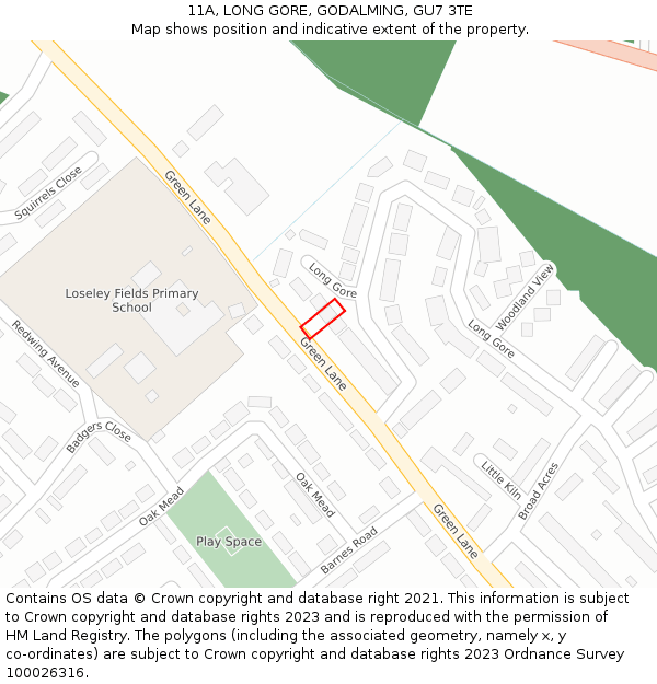 11A, LONG GORE, GODALMING, GU7 3TE: Location map and indicative extent of plot