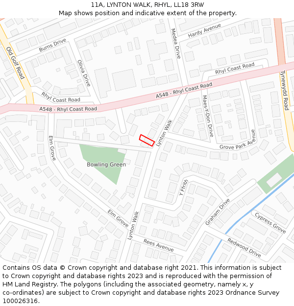 11A, LYNTON WALK, RHYL, LL18 3RW: Location map and indicative extent of plot