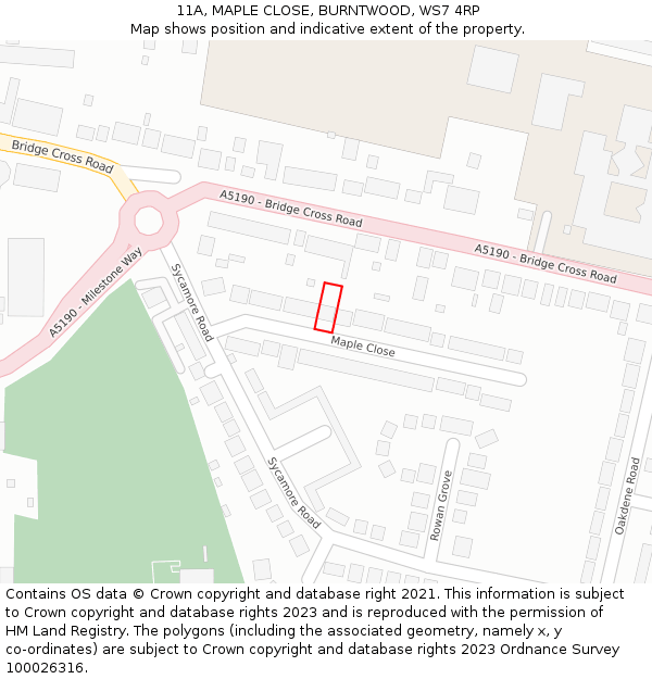 11A, MAPLE CLOSE, BURNTWOOD, WS7 4RP: Location map and indicative extent of plot