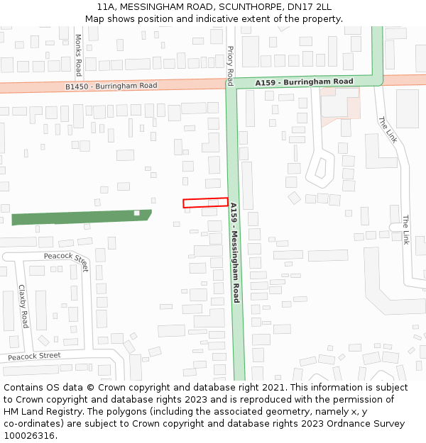 11A, MESSINGHAM ROAD, SCUNTHORPE, DN17 2LL: Location map and indicative extent of plot