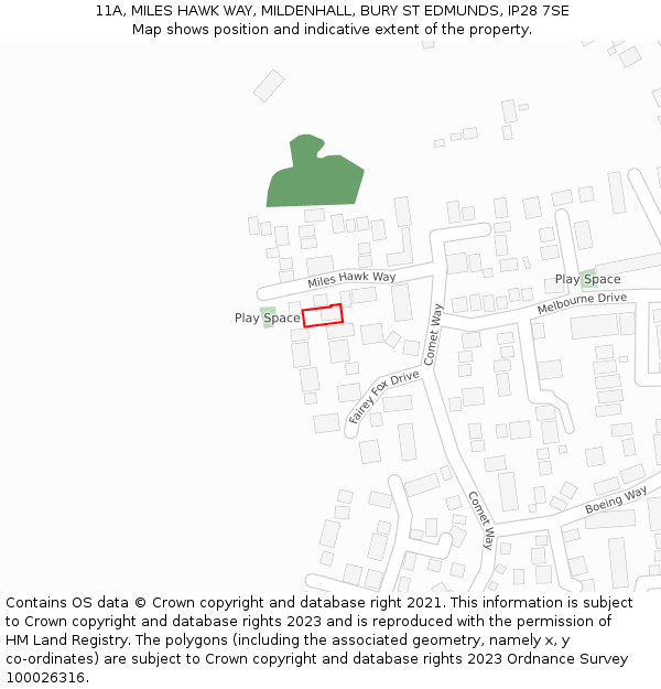 11A, MILES HAWK WAY, MILDENHALL, BURY ST EDMUNDS, IP28 7SE: Location map and indicative extent of plot