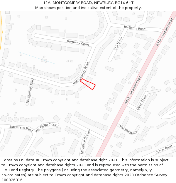 11A, MONTGOMERY ROAD, NEWBURY, RG14 6HT: Location map and indicative extent of plot