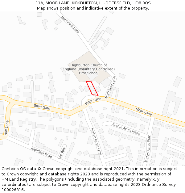 11A, MOOR LANE, KIRKBURTON, HUDDERSFIELD, HD8 0QS: Location map and indicative extent of plot