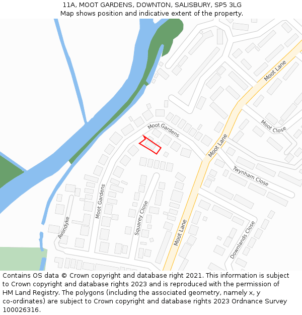 11A, MOOT GARDENS, DOWNTON, SALISBURY, SP5 3LG: Location map and indicative extent of plot