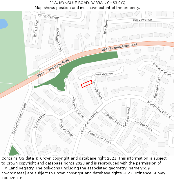 11A, MYNSULE ROAD, WIRRAL, CH63 9YQ: Location map and indicative extent of plot