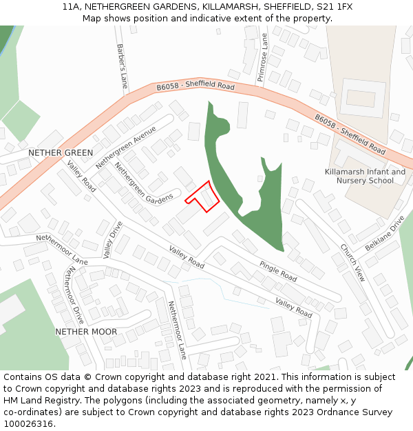 11A, NETHERGREEN GARDENS, KILLAMARSH, SHEFFIELD, S21 1FX: Location map and indicative extent of plot