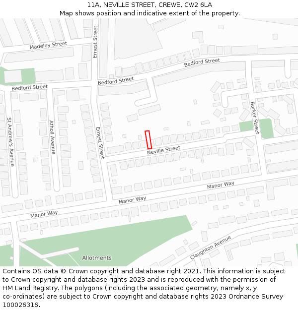 11A, NEVILLE STREET, CREWE, CW2 6LA: Location map and indicative extent of plot