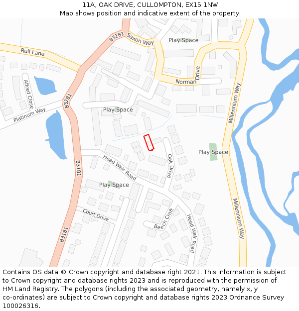 11A, OAK DRIVE, CULLOMPTON, EX15 1NW: Location map and indicative extent of plot