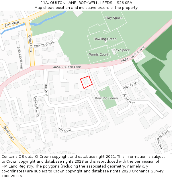 11A, OULTON LANE, ROTHWELL, LEEDS, LS26 0EA: Location map and indicative extent of plot