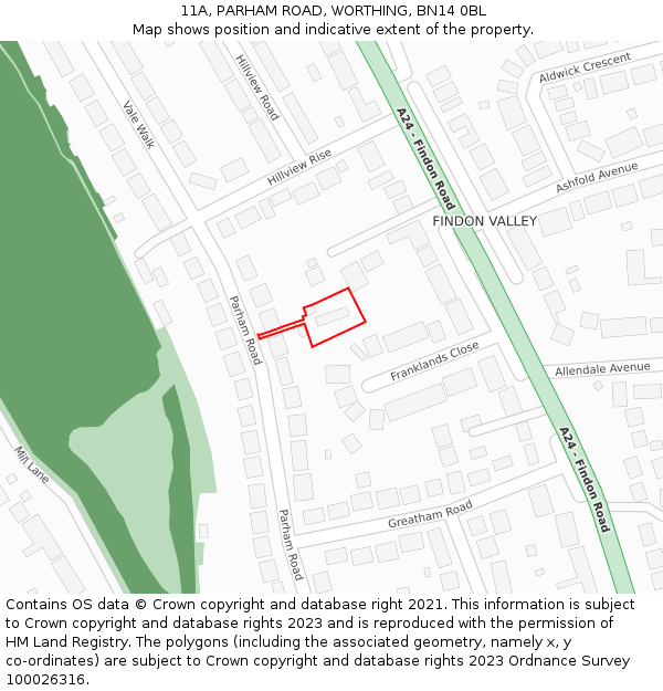 11A, PARHAM ROAD, WORTHING, BN14 0BL: Location map and indicative extent of plot