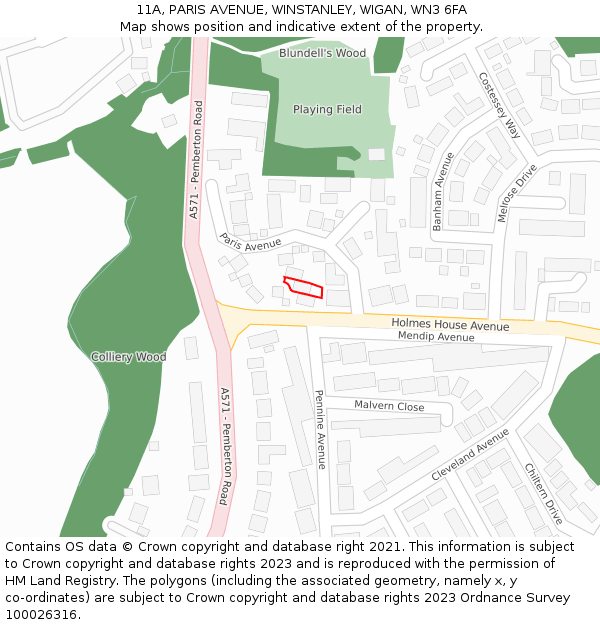 11A, PARIS AVENUE, WINSTANLEY, WIGAN, WN3 6FA: Location map and indicative extent of plot