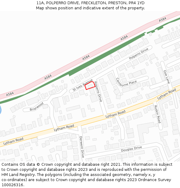 11A, POLPERRO DRIVE, FRECKLETON, PRESTON, PR4 1YD: Location map and indicative extent of plot