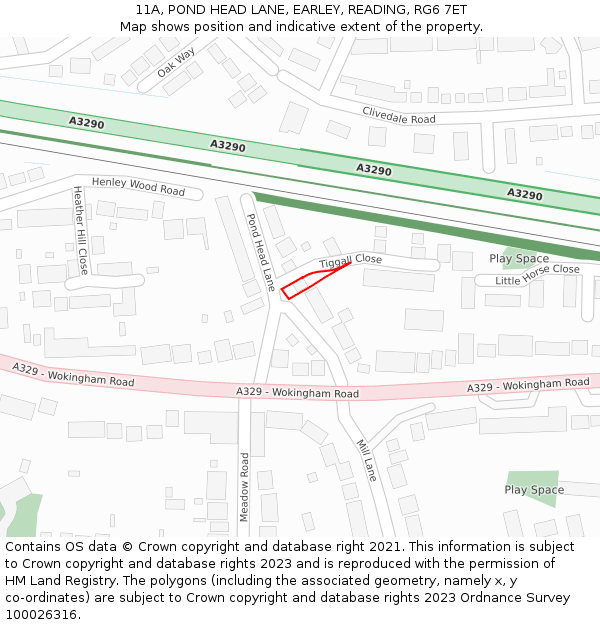 11A, POND HEAD LANE, EARLEY, READING, RG6 7ET: Location map and indicative extent of plot