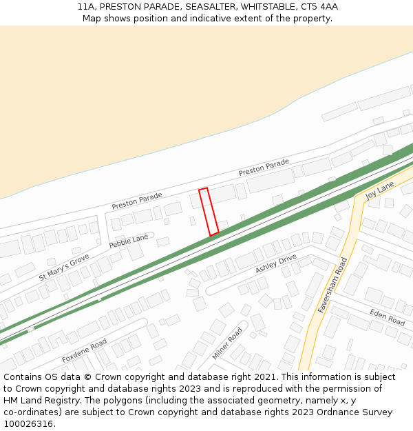 11A, PRESTON PARADE, SEASALTER, WHITSTABLE, CT5 4AA: Location map and indicative extent of plot