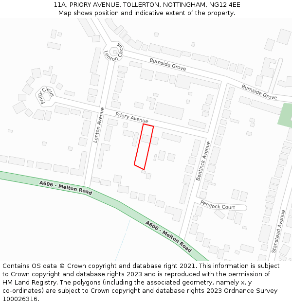 11A, PRIORY AVENUE, TOLLERTON, NOTTINGHAM, NG12 4EE: Location map and indicative extent of plot