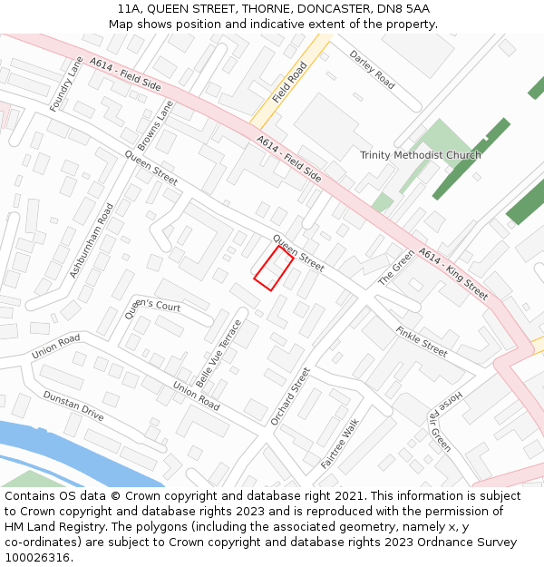 11A, QUEEN STREET, THORNE, DONCASTER, DN8 5AA: Location map and indicative extent of plot