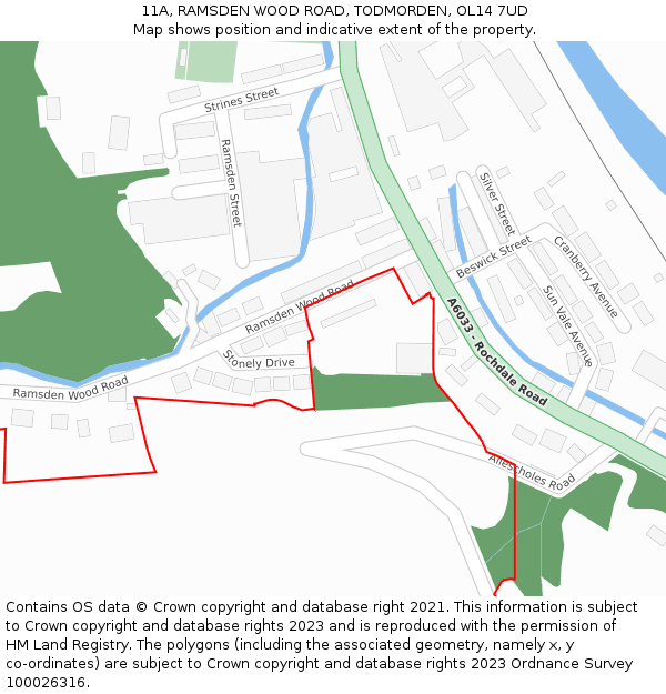 11A, RAMSDEN WOOD ROAD, TODMORDEN, OL14 7UD: Location map and indicative extent of plot