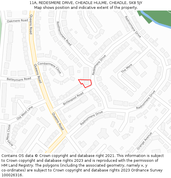 11A, REDESMERE DRIVE, CHEADLE HULME, CHEADLE, SK8 5JY: Location map and indicative extent of plot