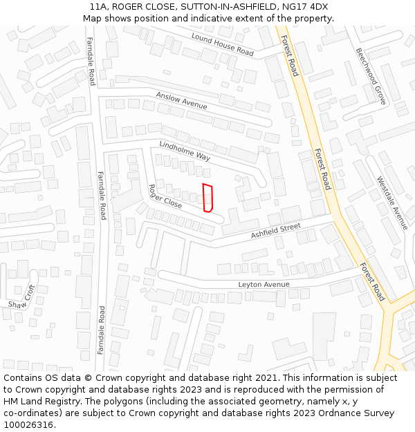 11A, ROGER CLOSE, SUTTON-IN-ASHFIELD, NG17 4DX: Location map and indicative extent of plot