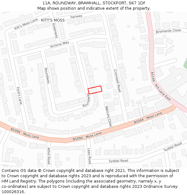 11A, ROUNDWAY, BRAMHALL, STOCKPORT, SK7 1DF: Location map and indicative extent of plot