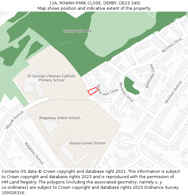 11A, ROWAN PARK CLOSE, DERBY, DE23 1WQ: Location map and indicative extent of plot