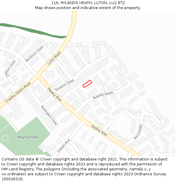 11A, RYLANDS HEATH, LUTON, LU2 8TZ: Location map and indicative extent of plot