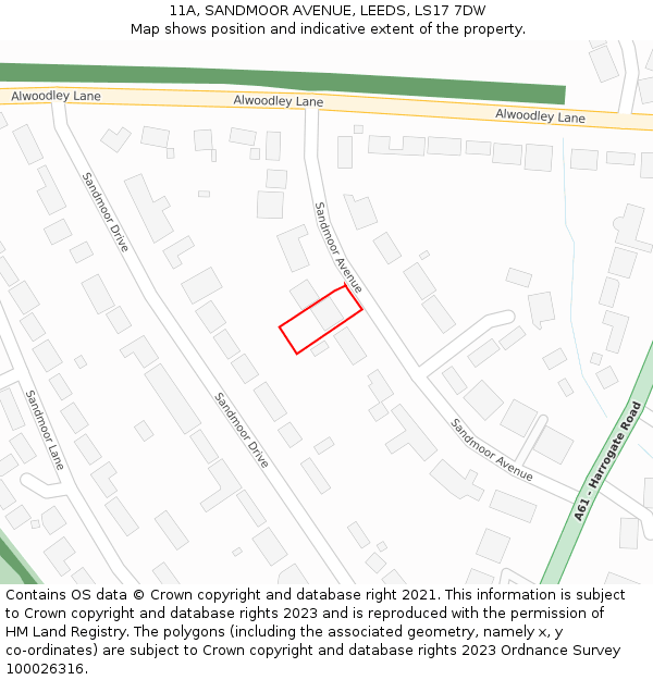 11A, SANDMOOR AVENUE, LEEDS, LS17 7DW: Location map and indicative extent of plot