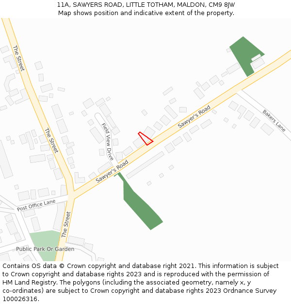 11A, SAWYERS ROAD, LITTLE TOTHAM, MALDON, CM9 8JW: Location map and indicative extent of plot