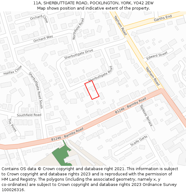 11A, SHERBUTTGATE ROAD, POCKLINGTON, YORK, YO42 2EW: Location map and indicative extent of plot