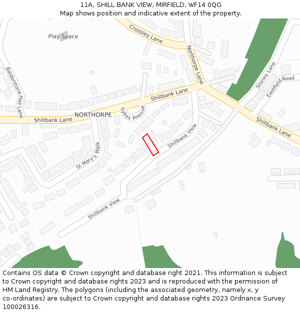 11A, SHILL BANK VIEW, MIRFIELD, WF14 0QG: Location map and indicative extent of plot