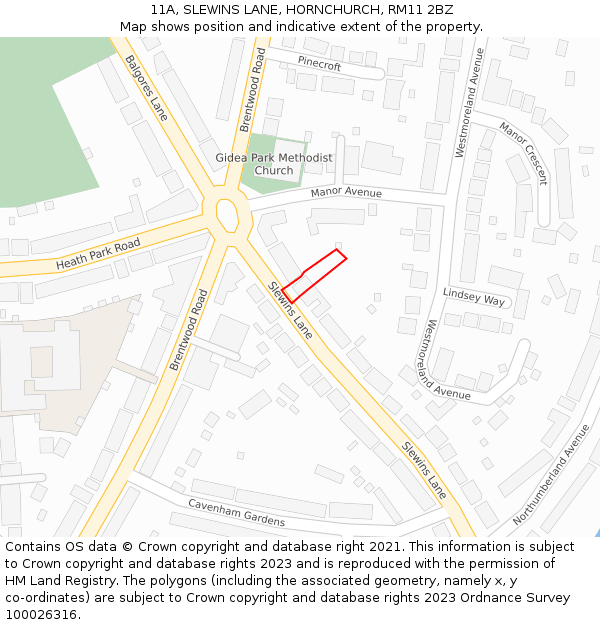 11A, SLEWINS LANE, HORNCHURCH, RM11 2BZ: Location map and indicative extent of plot