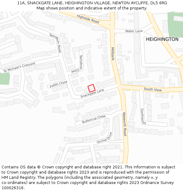 11A, SNACKGATE LANE, HEIGHINGTON VILLAGE, NEWTON AYCLIFFE, DL5 6RG: Location map and indicative extent of plot