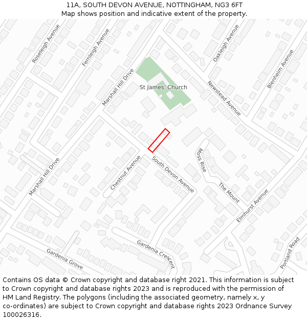 11A, SOUTH DEVON AVENUE, NOTTINGHAM, NG3 6FT: Location map and indicative extent of plot