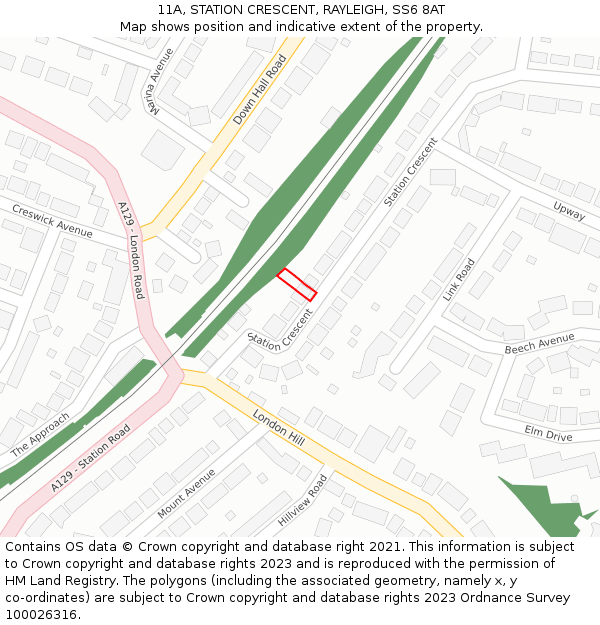 11A, STATION CRESCENT, RAYLEIGH, SS6 8AT: Location map and indicative extent of plot