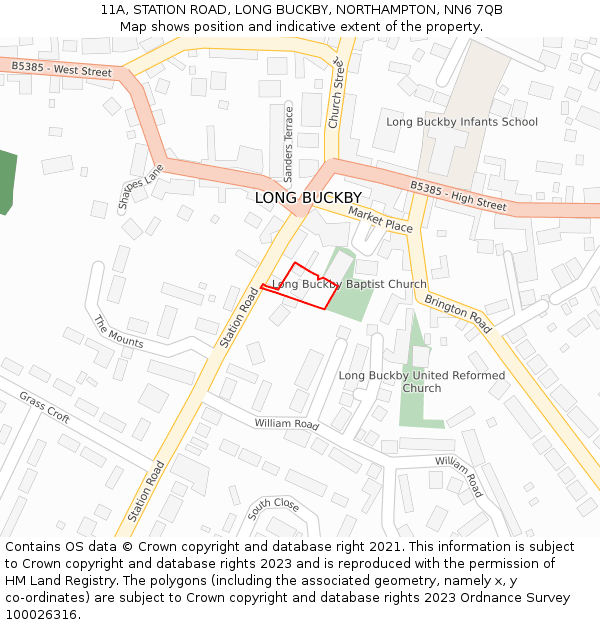 11A, STATION ROAD, LONG BUCKBY, NORTHAMPTON, NN6 7QB: Location map and indicative extent of plot