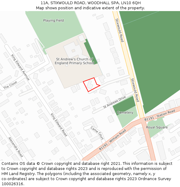 11A, STIXWOULD ROAD, WOODHALL SPA, LN10 6QH: Location map and indicative extent of plot