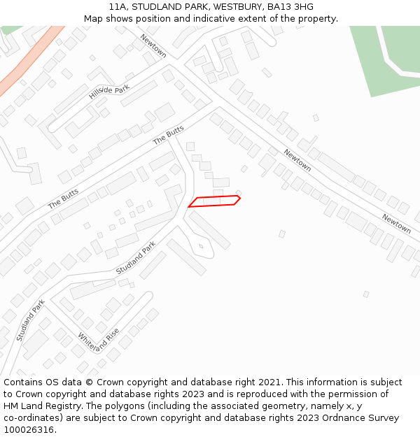 11A, STUDLAND PARK, WESTBURY, BA13 3HG: Location map and indicative extent of plot